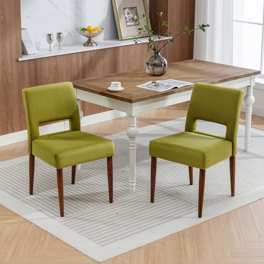 2 Pcs Upholstered Dining Chairs Set, Fruit Green Comfy Seat Armless Side Chair Velvet Chairs with Solid Woood Farmhouse Kitchen Chairs for Living Room Bedroom Outdoor Lounge