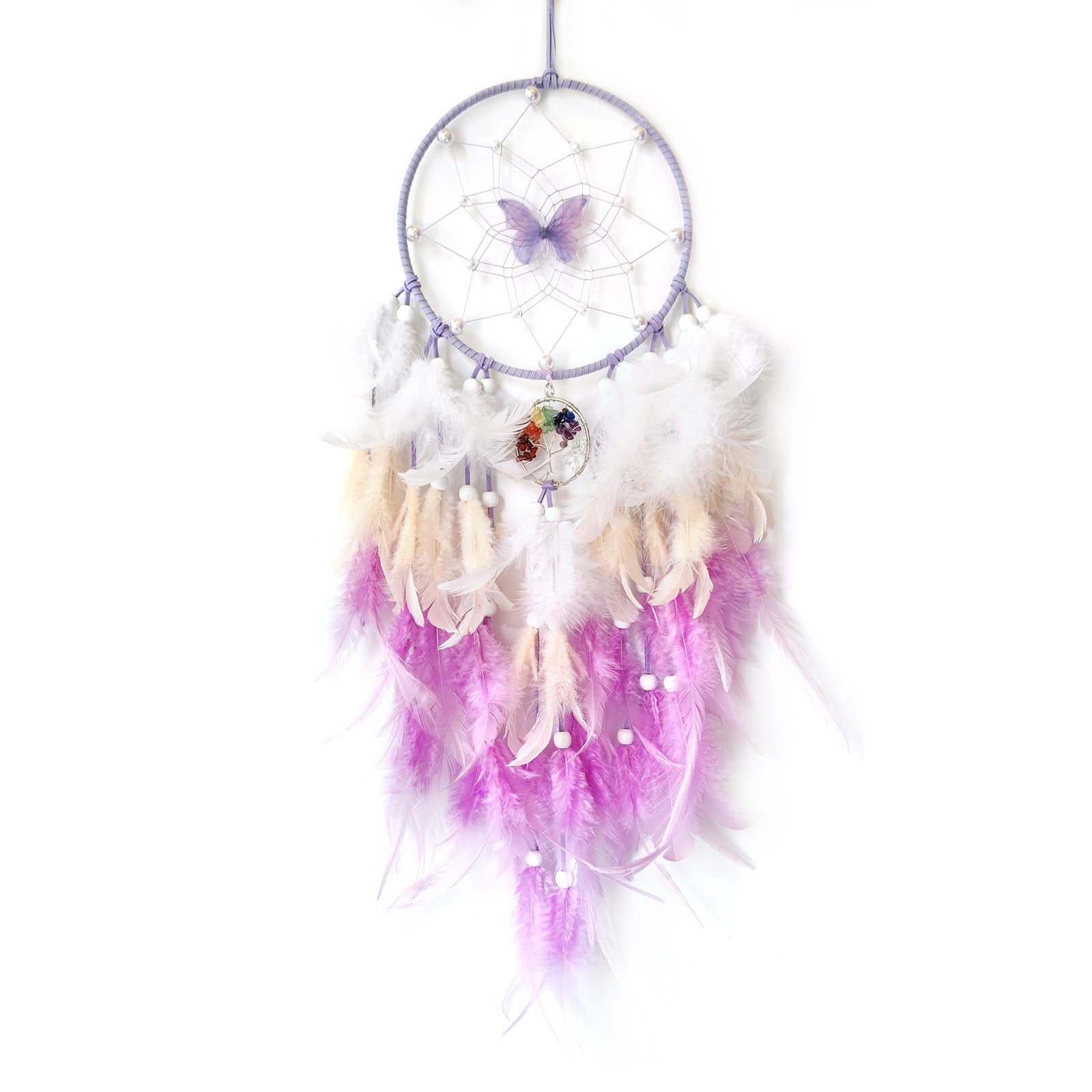 SOYUZU Purple Dream Catcher Wall Decor Feather Dream Catchers with Crystal Tree of Life Pendant Handmade Dreamcatcher Wall Hanging Ornament for Bedroom Living Room Home Decor