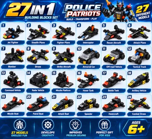 Image of 27 in 1 SWAT Robot Police Vehicle Building Blocks Construction Toy Set