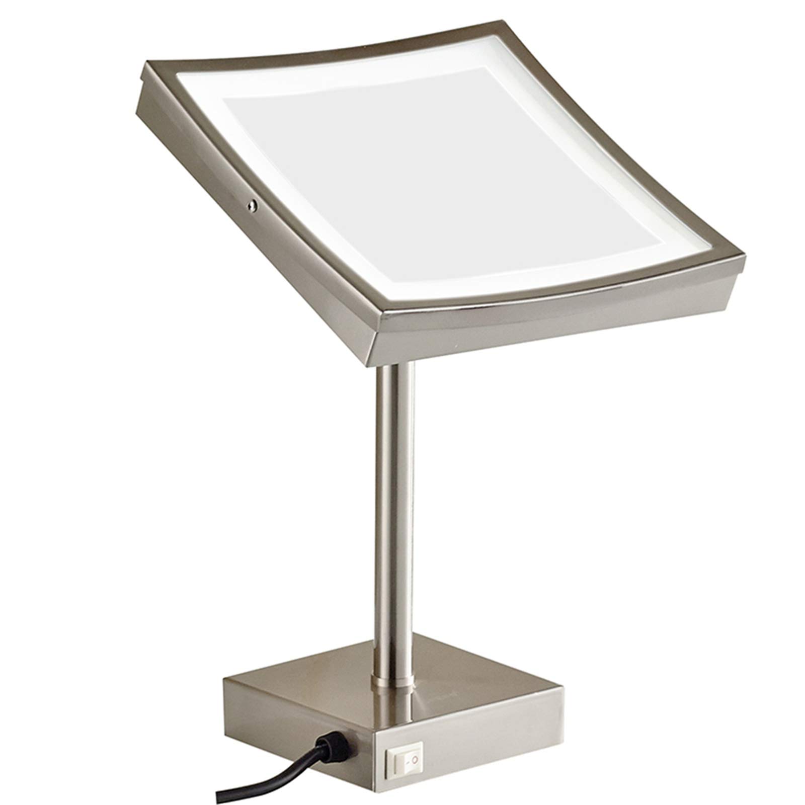 Specchio per il trucco a LED con luce e ingrandimento 3X/5X, specchi cosmetici da barba da appoggio illuminati da 8 pollici in ottone con interruttore e spina,Nickel,3X