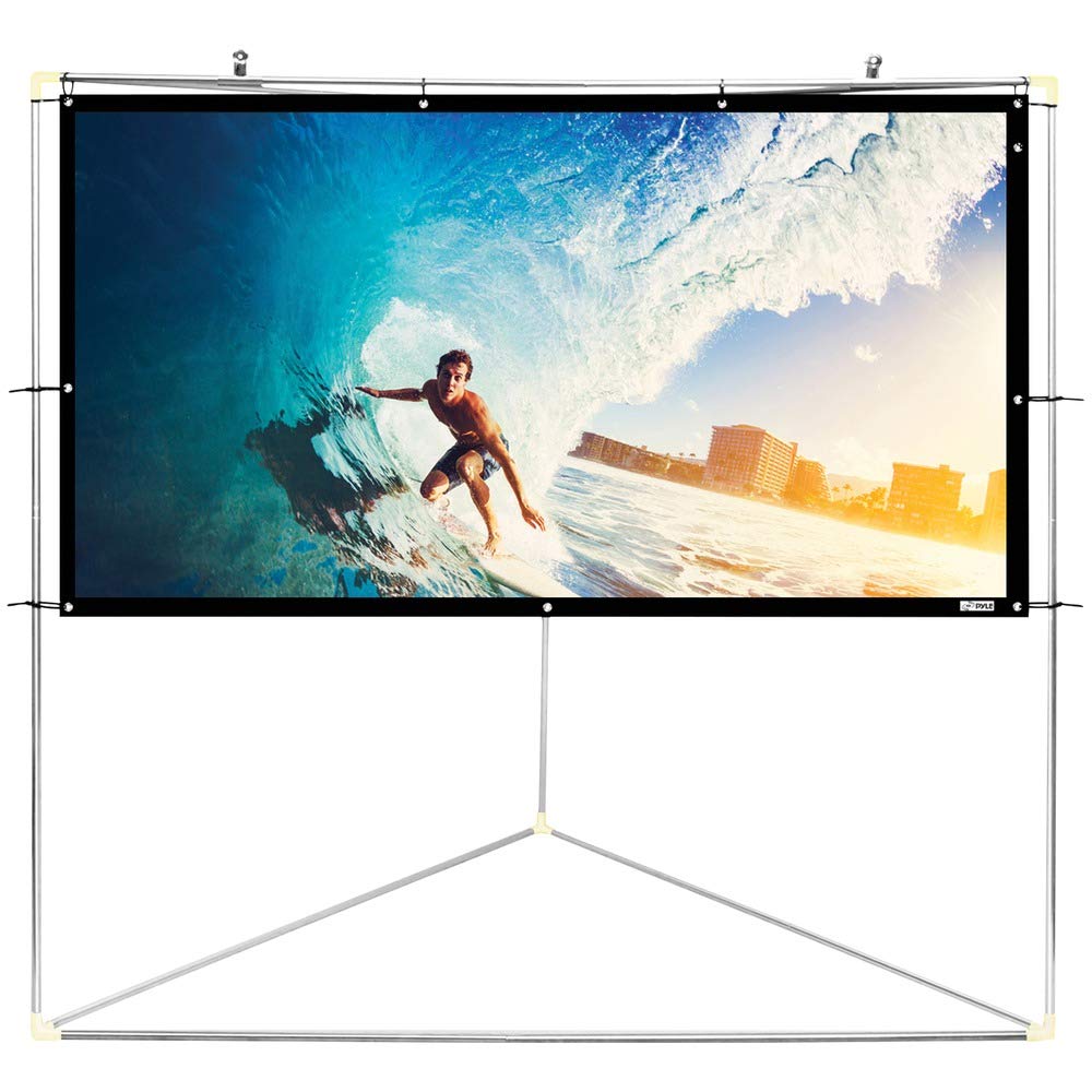 Pyle 100" Outdoor Portable Matt White Theater TV Projector Screen w/Triangle Stand - 100 inch, 16:9, 1.15 Gain Full HD Projection for Movie/Cinema/