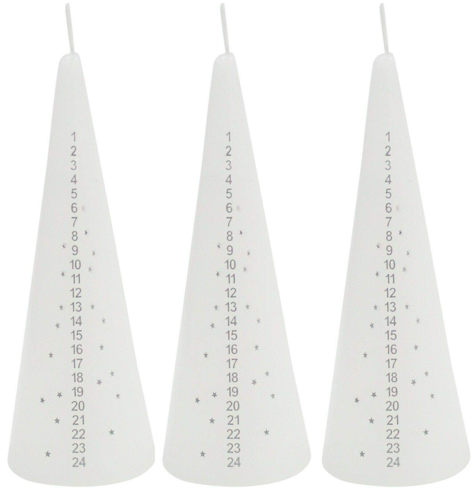 Rammento White 3-Pack 15Cm Tapered Christmas Countdown Candles, | Smokeless & Unscented 5.5Cm Ø Star-Printed Advent Candles | 100% Cotton Wick Christmas Table Centrepieces | Festive Table Decorations