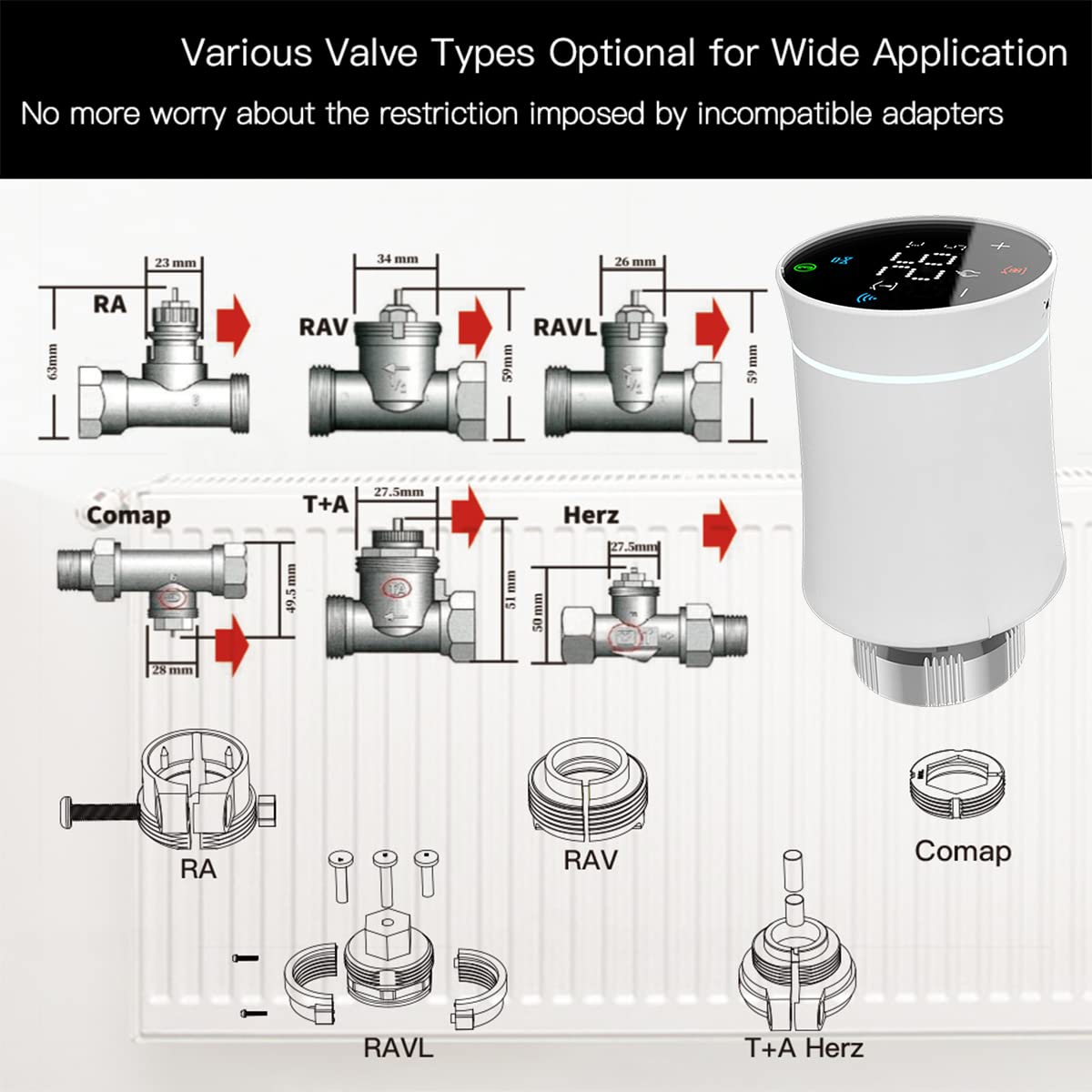 Válvula termostática inteligente Zigbee para radiador, compatible con control remoto por aplicación Smart Life, control de voz por Alexa Google Home