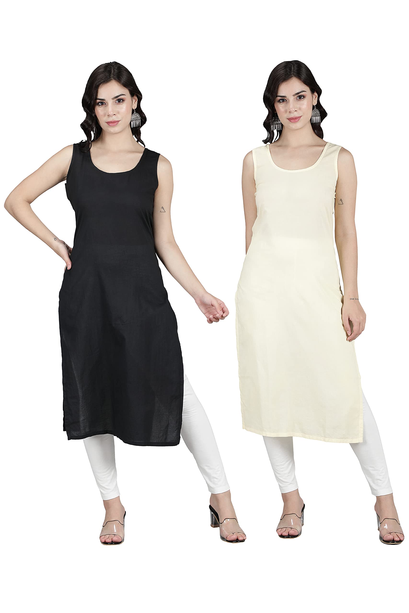 Black Cotton Long Camisole Slip for Women Combo Set Pack of 2 SCL5011-image-32