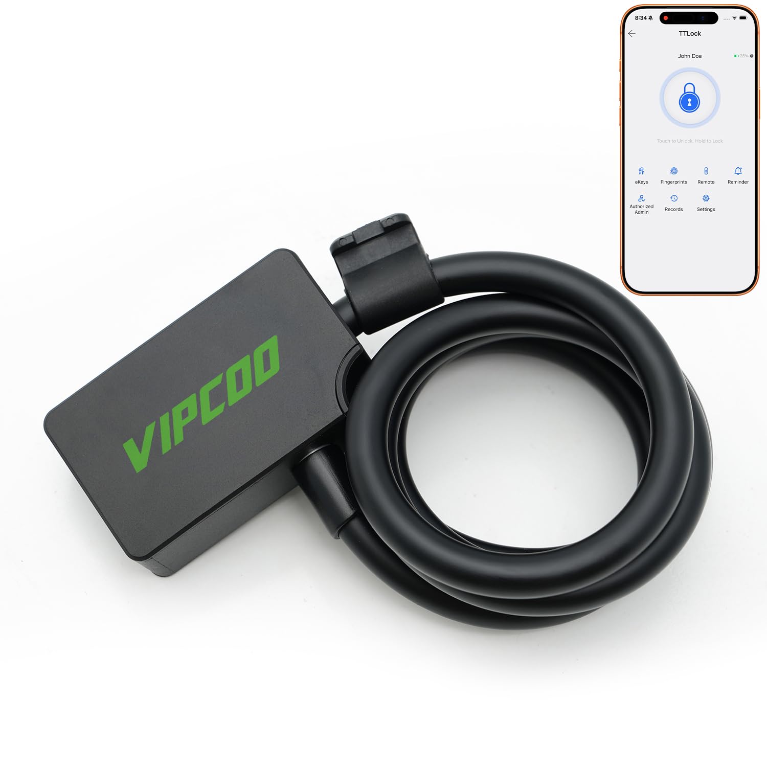 VIPCOO Fingerprint Cable Lock, Smart Anti-Theft Bike Lock