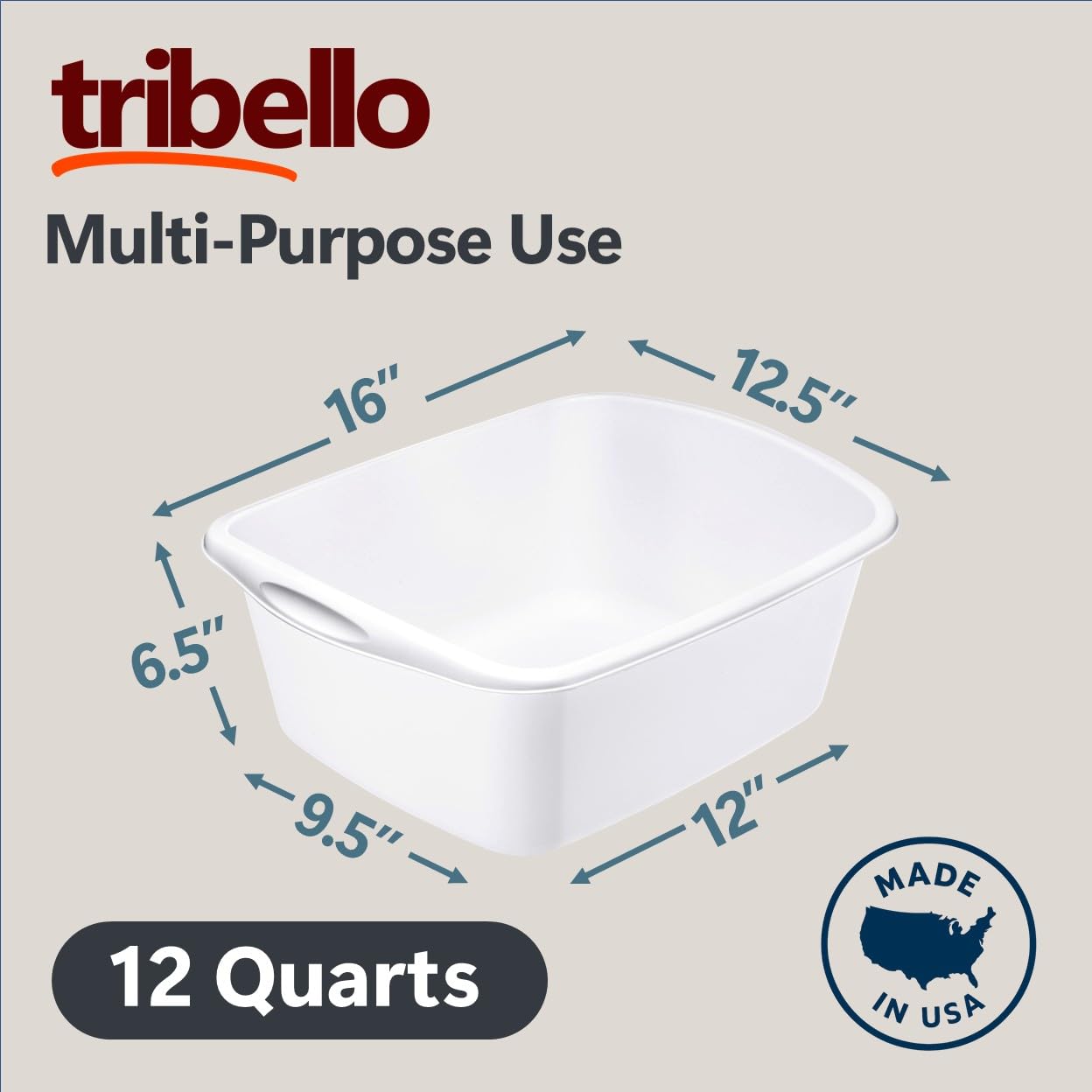 Tribello Paquete de 2 sartenes de plástico para fregadero de cocina, lavabo y baño de pies para remojar los pies, cubo de lavado para lavar y almacenar suministros de limpieza, 12 cuartos de galón,
