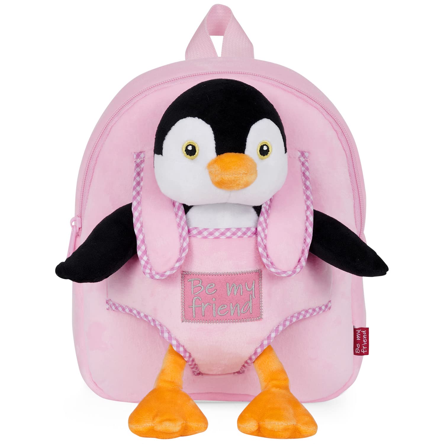 PERLETTI - Mochila Infantil Grande de Animal de Peluche - Bolso para Niños Niñas 3 4 5 Años con Muñeco Extraíble para Escuela Guarderia Viaje - Bolsa Escolar Suave - 21x27x9 cm