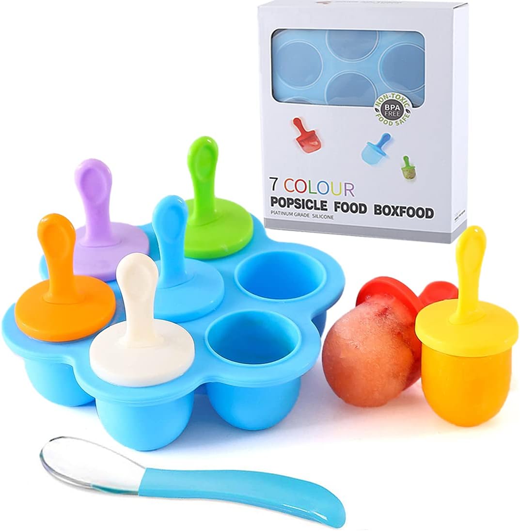 Silicone Popsicle Mold, Ice Pop Molds Maker, Storage Container for Homemade Baby Food, Ice Cream DIY Pop Molds - BPA Free & FDA Approved (Blue)
