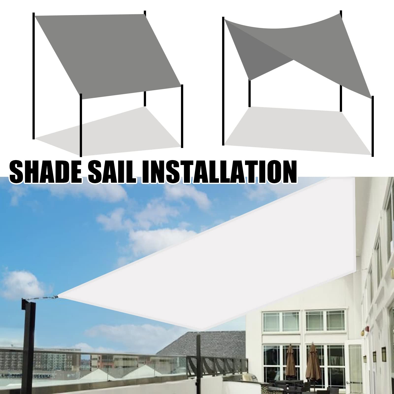 Wodoodporna siatka do ogrodu, odporna na promieniowanie UV, poliester, regulowany rozmiar, na balkon, kemping, patio, pergolę, 2 x 6,5 m, markiza przeciwsłoneczna, kolor biały