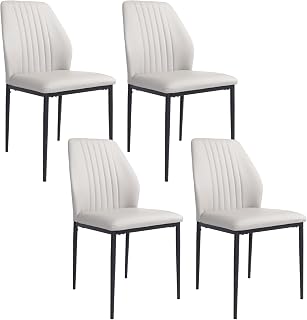 JIEXI Juego de 4 sillas de Comedor Color Blanco, sillas de Comedor Modernas de Mediados de Siglo, sillas de Cocina con Patas de Metal para Comedor, Sala de Estar, Sala de Espera, casa de Campo