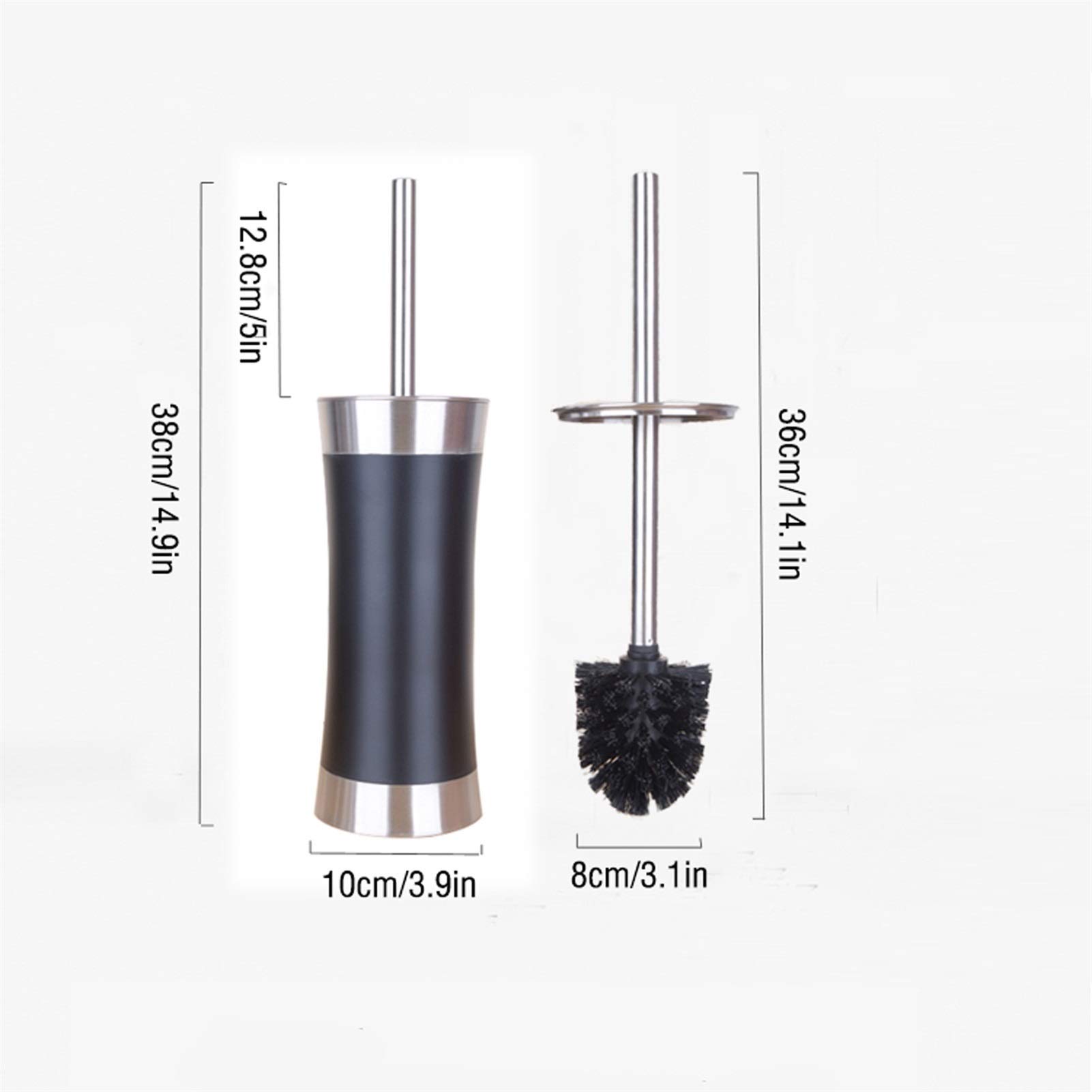 Escobilleros Cepillo de Inodoro de acero Inoxidable Redondo Cabezal tupido Piso de pie, Cepillo de Inodoro, se Puede reemplazar la Cabeza del Cepillo (Negro/Plata) Escobillero(Zwart)