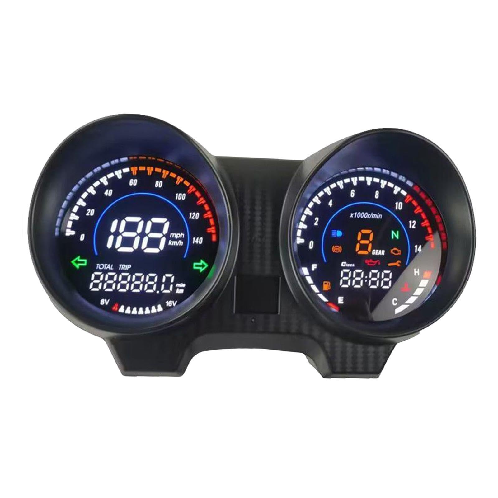 Compteur de Vitesse et odomètre LED, Tableau de Bord numérique Robuste pour Moto, avec Compte-Tours et tachymètre rétroéclairés.