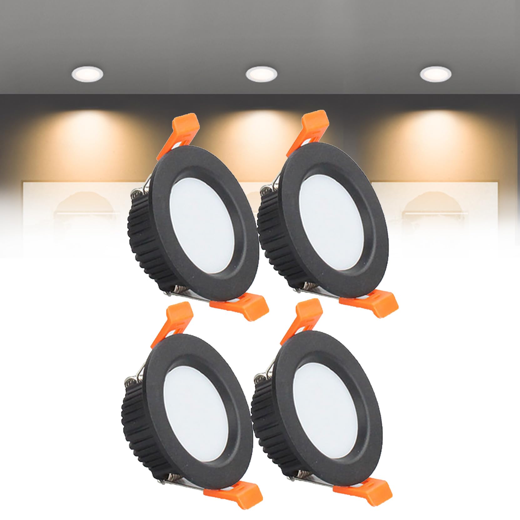 Syibelters 3W LED Recessed Ceiling Lights 68mm, Warm White 3000K 3W 240LM, Cut Φ50-55mm, AC110-240V Ultra Slim Downlights, LED Panel Light for Living Room Hallway, 4 Pack