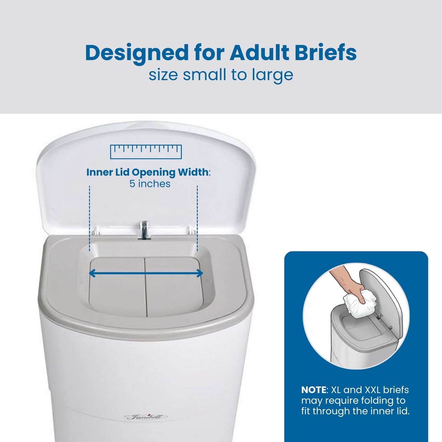 Janibell Akord 330 Adult Diaper Pail System Bundle - Includes 11-Gallon Adult Diaper Pail & 2-Count Refill Liners
