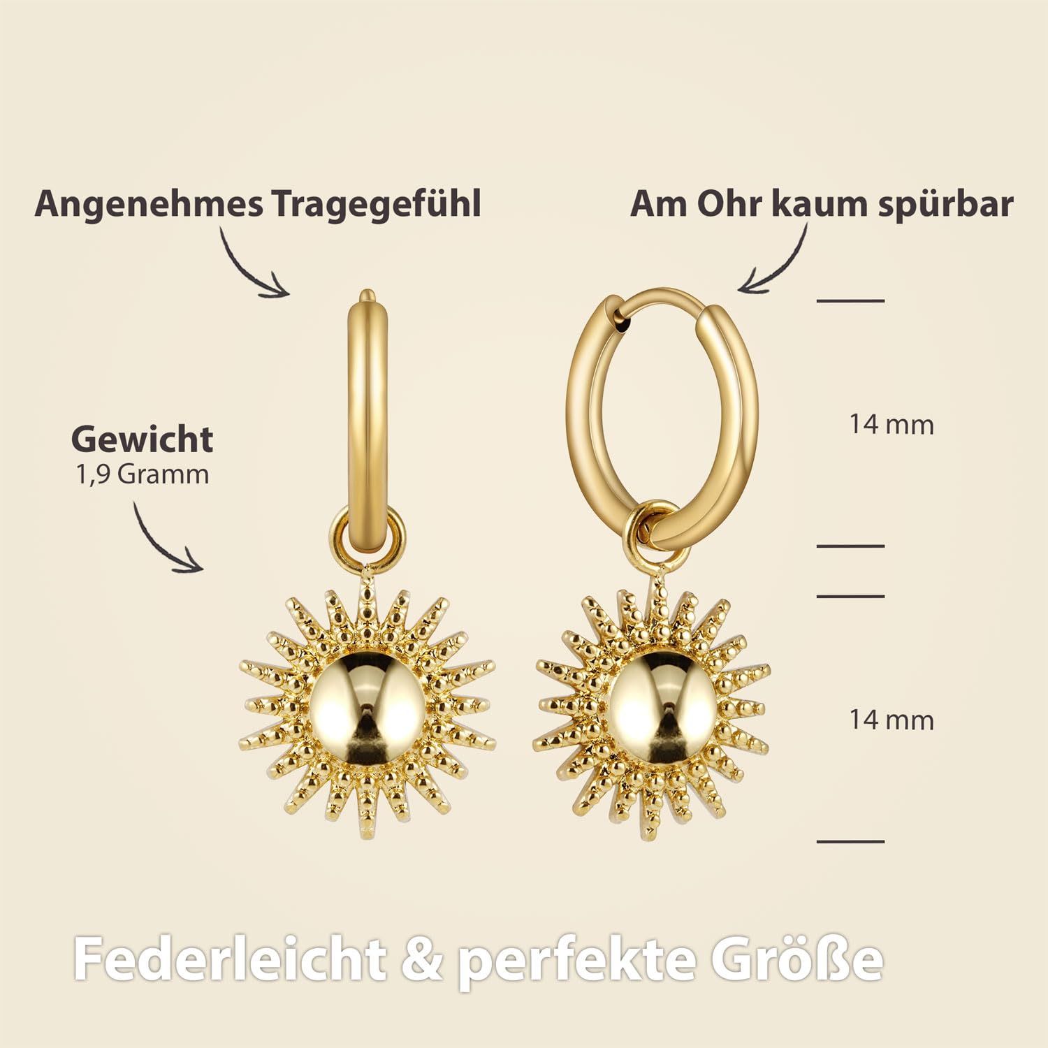 BONNYBIRD® Kette Sonne + Ohrringe Sonne Gold aus wasserfestem Edelstahl Damen BonnySun