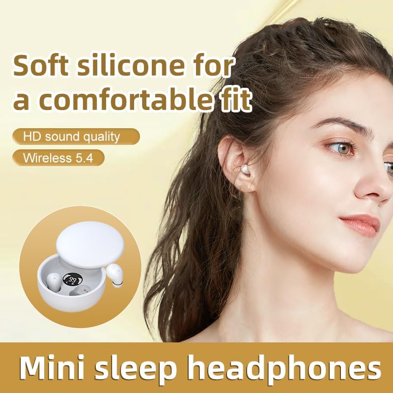 Mini Invisible Bluetooth Earbuds,Ultra-Light Comfort Fit Sleep Headphones for Side Sleepers,Mini Noise Blocking Sleep Earphones,Bluetooth 5.4 Wireless Earbuds for Sleeping, Working, (Khaki)