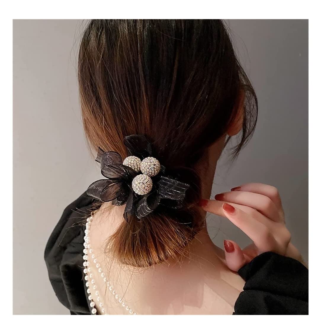 Feste Elastici Capelli 3pcs Bow Knot Organza Hair Ring Female Ball Bead Headgear Summer Ponytail Rubber Band Decorazione