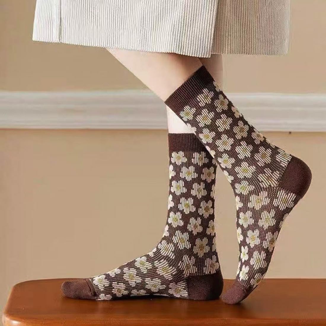 RosyClouds Womens Girls Cute Novelty Crew Socks Vintage Argyle Plaid Patterned Cotton Casual Socks 5 Pairs - Image 6