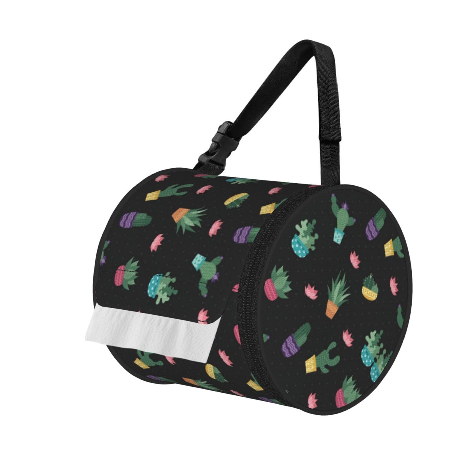 Cactus.. Print Round Paper Tissue Holder With Shoulder Strap, Portable Roll Case For Caravan Travel Use