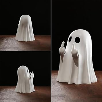 2 Pcs Halloween Middle Finger Ghost Ghost Decorations Spooky Funny Table Ornament for Prank Party, Unique Haunted House Decor, Eye Catching Gift for Teens and Adults Halloween Humor Prop