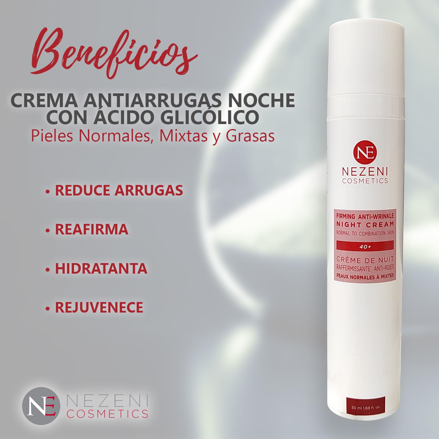 Nezeni Crema Noche AC. GLICÓLICO Antiarrugas Mujer/Hombre 25 Activos | Rellenador Arrugas Profundas | Crema Antiarrugas Noche Reafirmante Cara, Cuello y Escote | Piel Normal, Grasa y Mixta