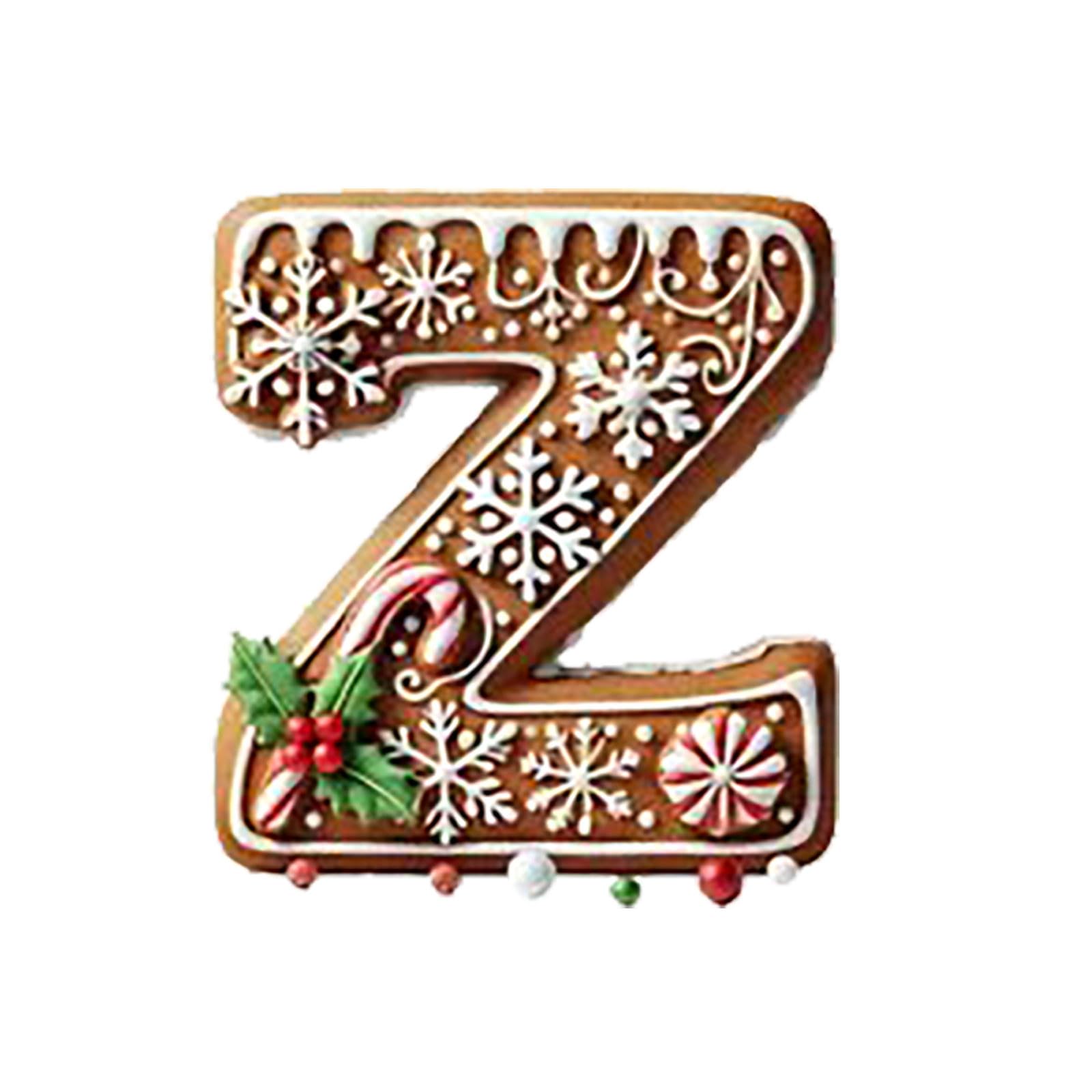 26 Gingerbread Alphabet Ornaments for Christmas Tree Candy Cane Initial Letter Z Pendant with Berries Pattern Mini Monogram Hanging Decorations for Party Gifts DIY Decor