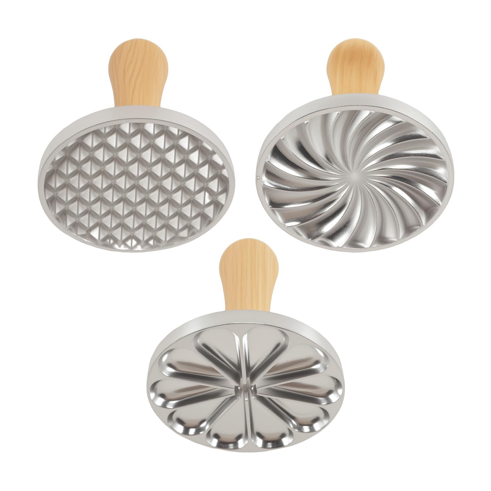 CTRLZS 3Pcs Cookie Stamps Metal Cookie Press Mold Kit with Wooden Handle for DIY Baking Cake Pastry Cutters Cookie Press for Baking, Fine Workmanship