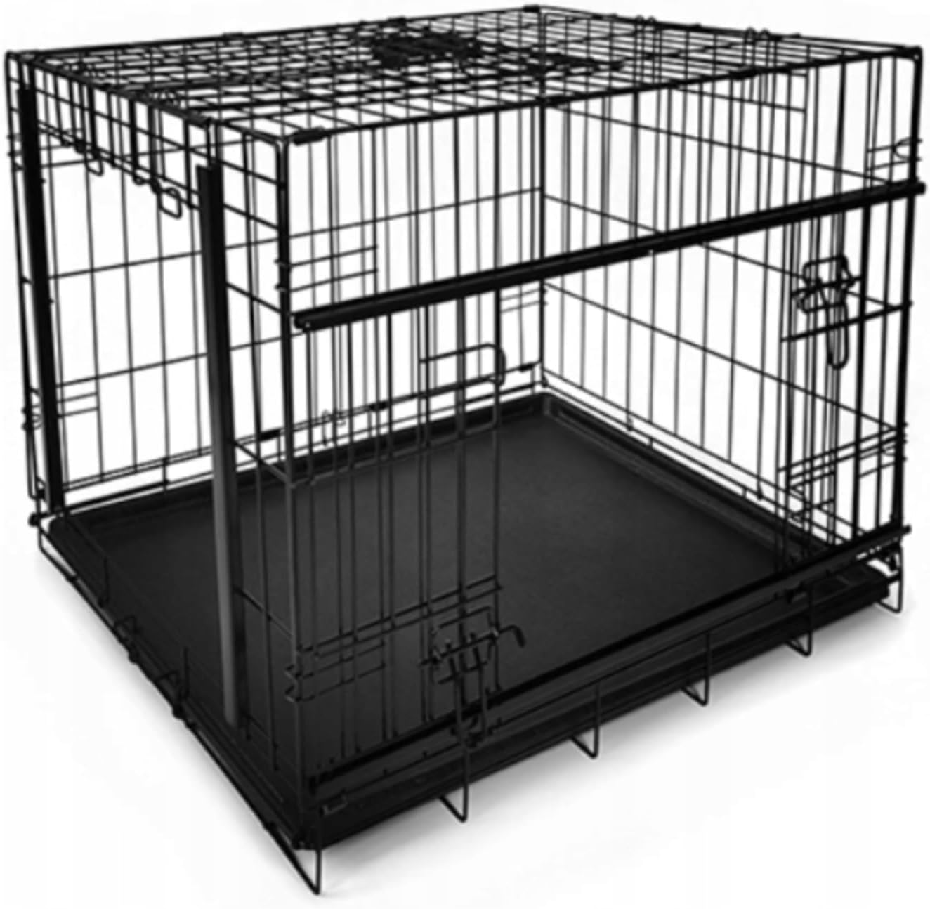 Hundebox 91x61x69 cm mit Schiebetür – Faltbarer Metall Hundekäfig, platzsparende Transportbox mit Bodenwanne, 2 Türen, für mittelgroße und große Hunde
