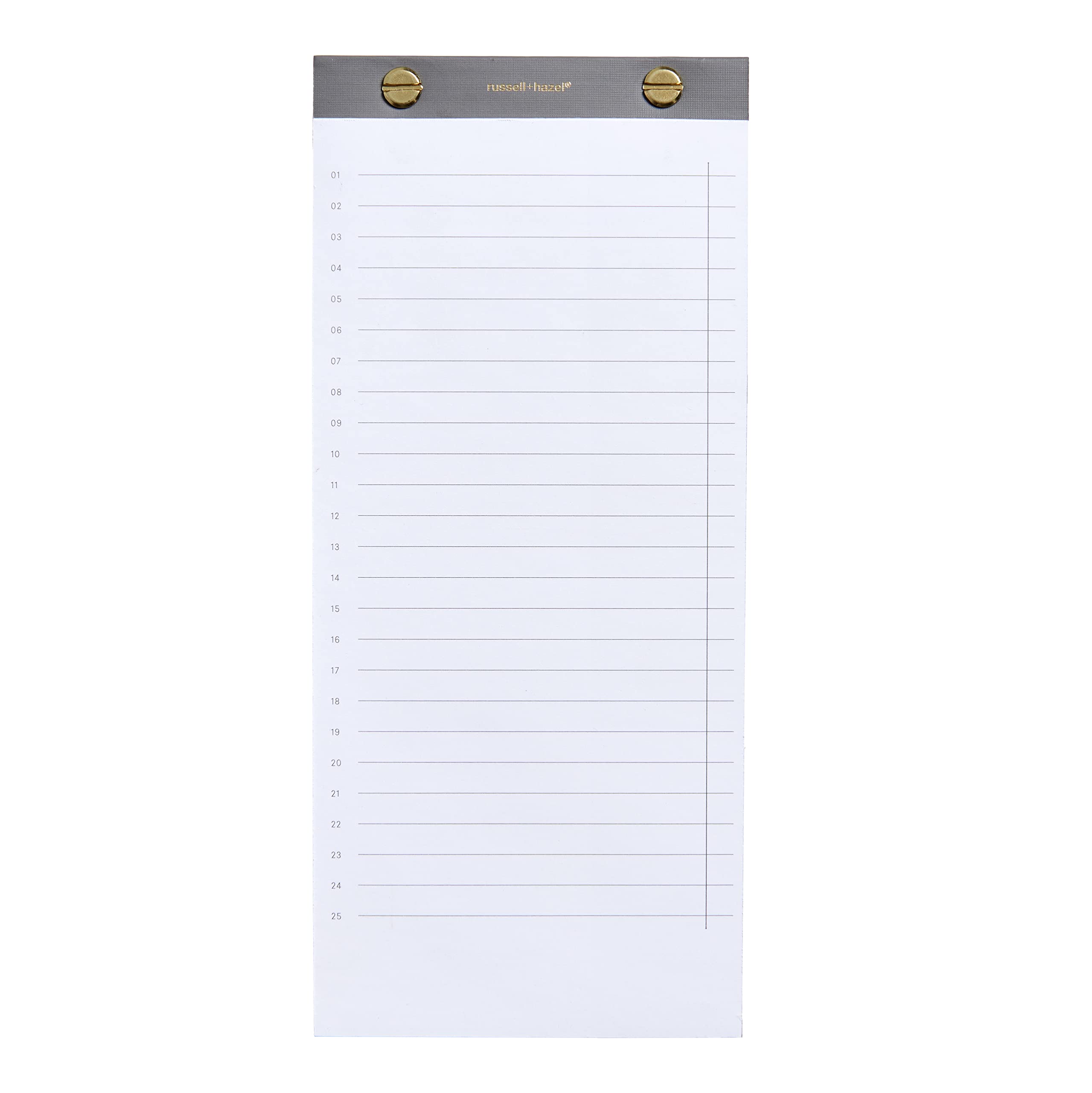 RUSSELL+HAZELRiveted Paper List Pad, Office Supplies, Charcoal with Gold Accents, 4" x 9”, 80 Sheets