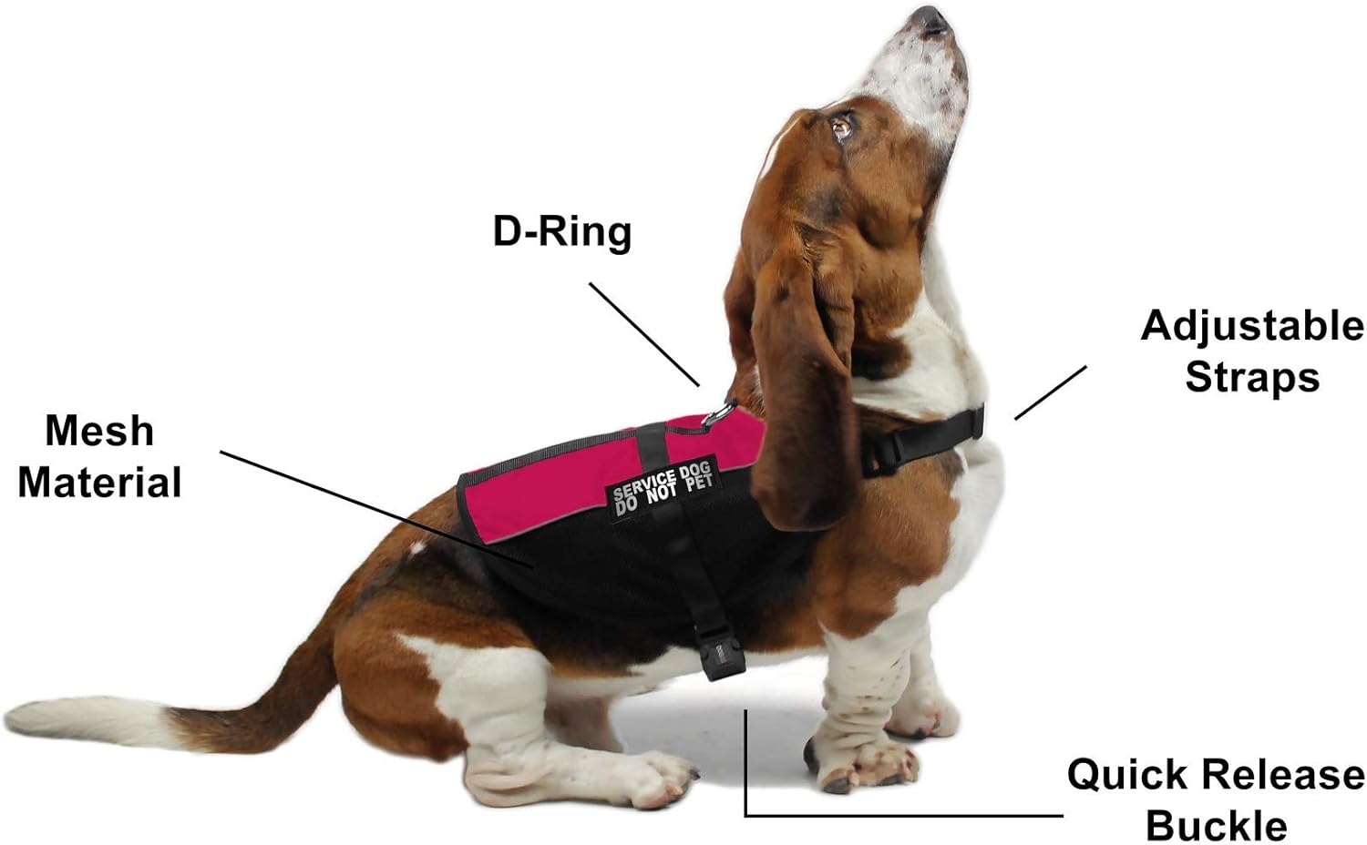 Dogline Custom Embroidered MaxAire Vest Service Dog Do Not Pet Removable Patch Adjustable Harness Reflective for Puppies Small Medium and Large Dogs 22 by 29 Inch Girth Pink