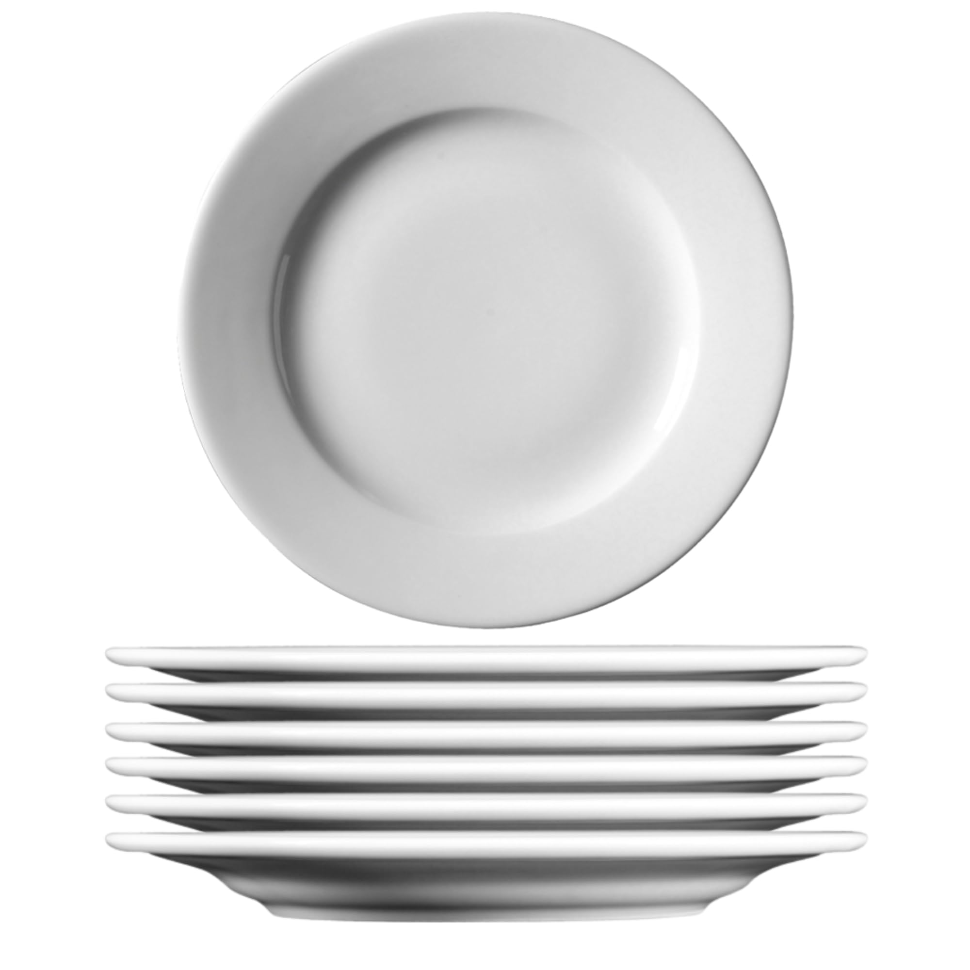 Genware Porcelain Classic Winged Dinner Plates, 23 cm / 9" - Pack of 6, Bright White, Rolled Rim, Chip-Resistant, Dishwasher/Microwave/Oven/Freezer Safe