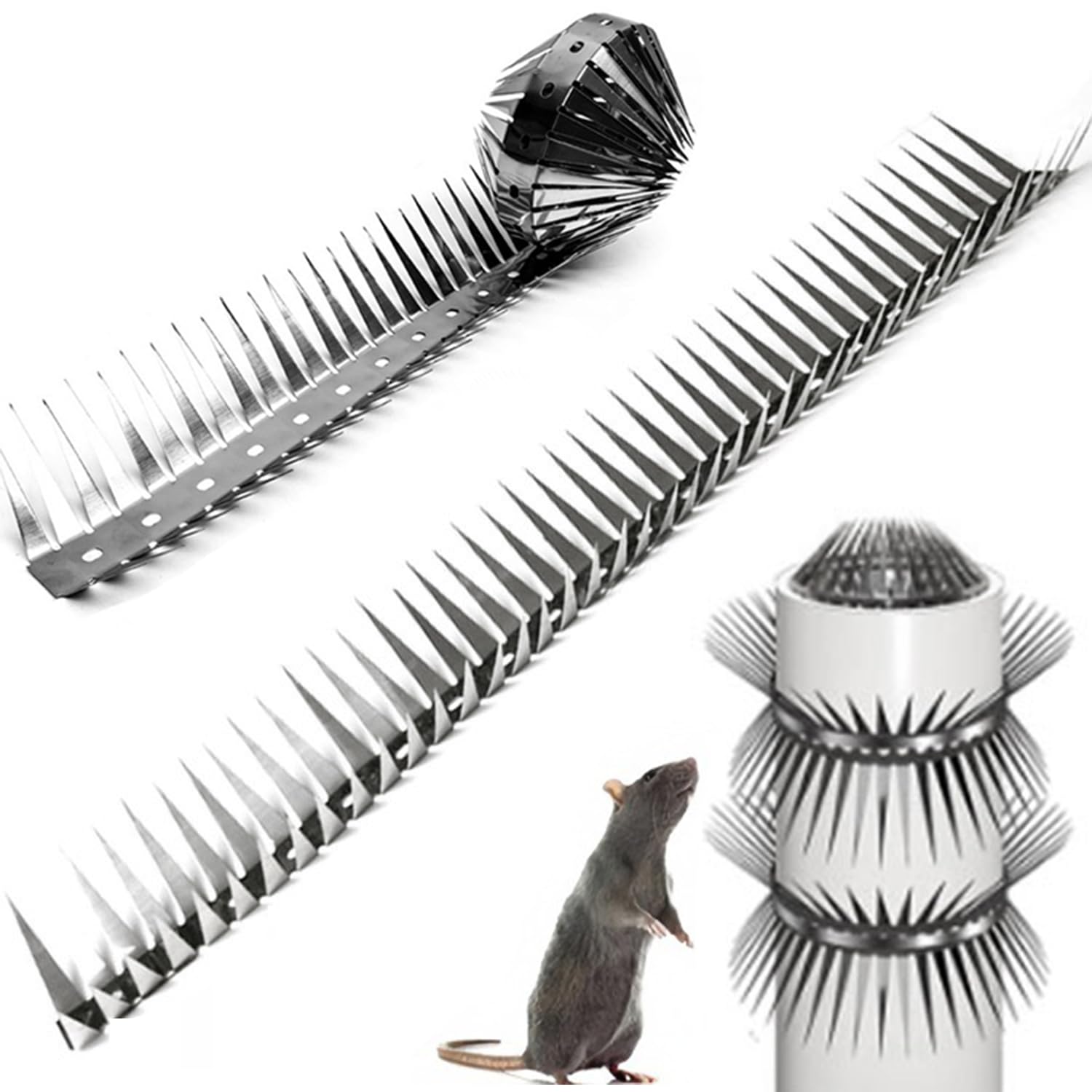 Stainless Steel Anti-Climbing Spikes 1M/3.28Ft Anti Mouse Cat Squirrel Crawling Deterrent Rodents Snake Weasel Bird Thorn Repellent for Pole, Pipes, Walls, Cables, Trees with Gloves Zip Ties
