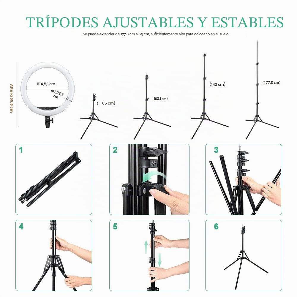 Godox LR150 Anillo de luz LED con Tripode y Tres Soportes de Móvil 360° | 38W, 3000K-6000K, CRI>90, TLCI>90, Brillo 1%-100%, 18Pulgadas para Móvil, Cámara, Youtube, Selfie Vídeo, Fotográfica, etc