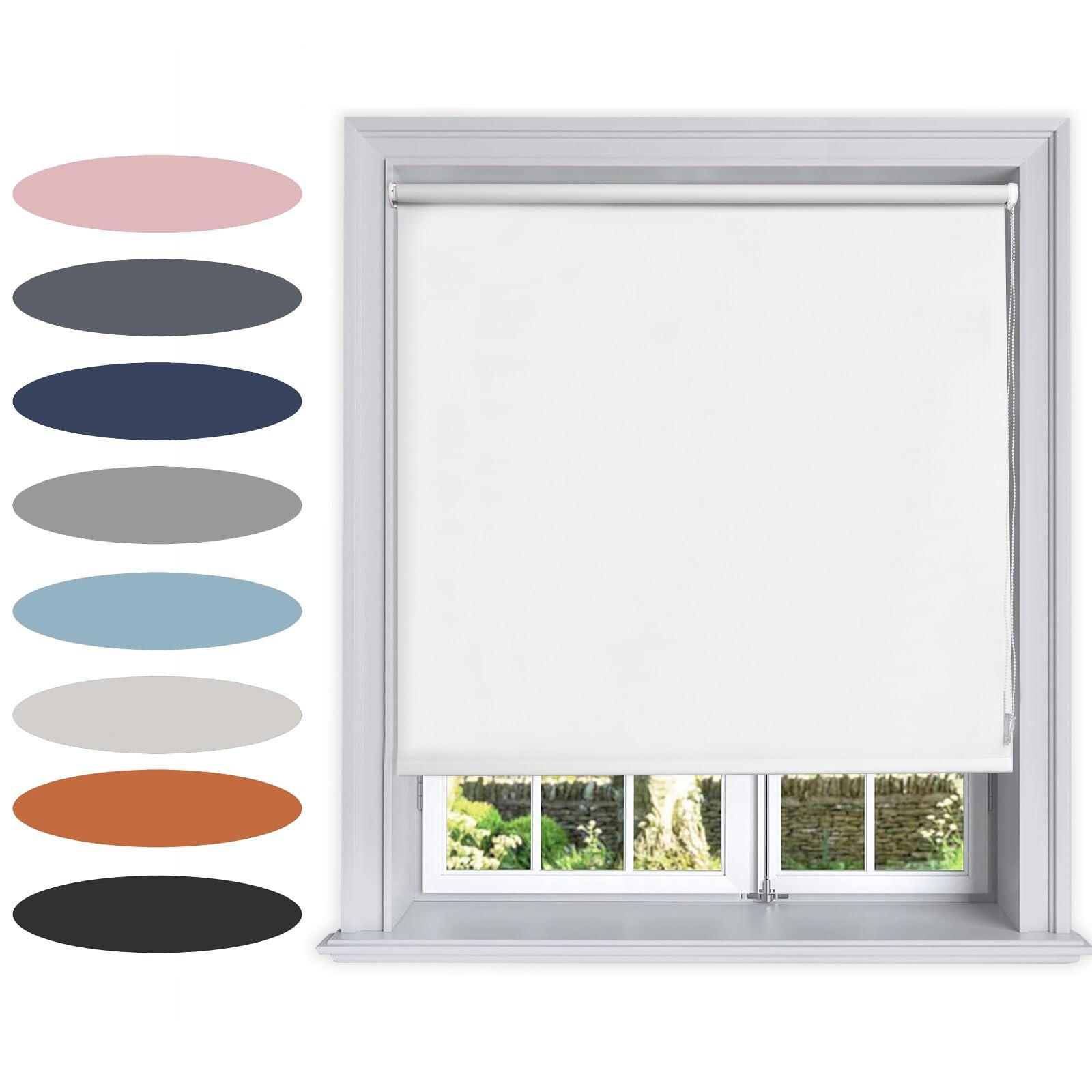 Lister Cartwright Blackout Plain Roller Blinds Windows Blind Easy Fit Child Safety Included (White, 120 cm Width x 160 cm Drop)