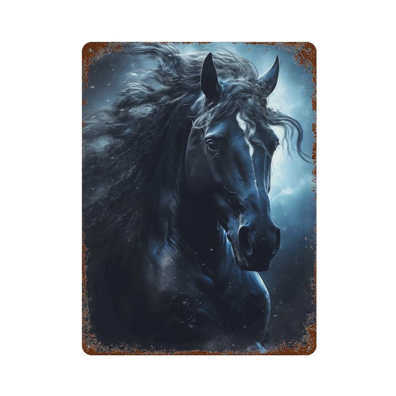 Black Stallion Portrait Decorative Tin Sign 15.7"x11.8", Shabby Chic Decor for Garage, Pub Or Kitchen