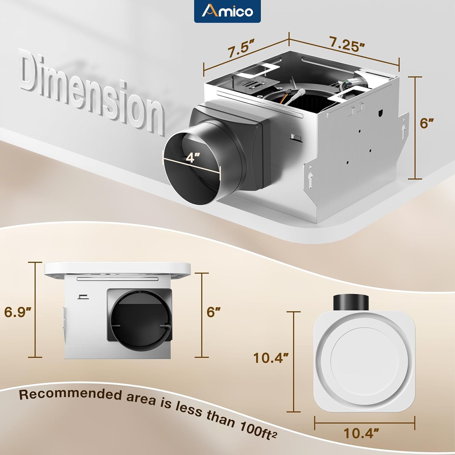 Amico Bathroom Exhaust Fan with Light, 80 CFM, 1.0 Sones, 1400LM, 3CCT, Easy Install & Very Quiet, Ceiling Mount Shower Bathroom Fan with light, Powerful Bathroom Vent Fan, FCC Certified