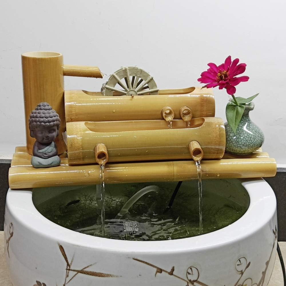 Bamboo Fountain Garden Handmade Bamboo Water Fountain and Pump Garden Decor Craft Fountain Relax Gardening Sculptures Statues Home Decoration Arts Crafts for Pond Fish Tank Courtya