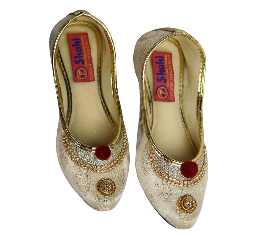 Golden Embroidered Punjabi Jutti for Kids Girl Wedding & Party Mojari Juti