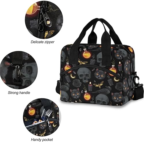 Miniatura 5 de MNSRUU Lonchera térmica con diseño de calavera gris, reutilizable, a prueba de fugas, para el trabajo, la escuela