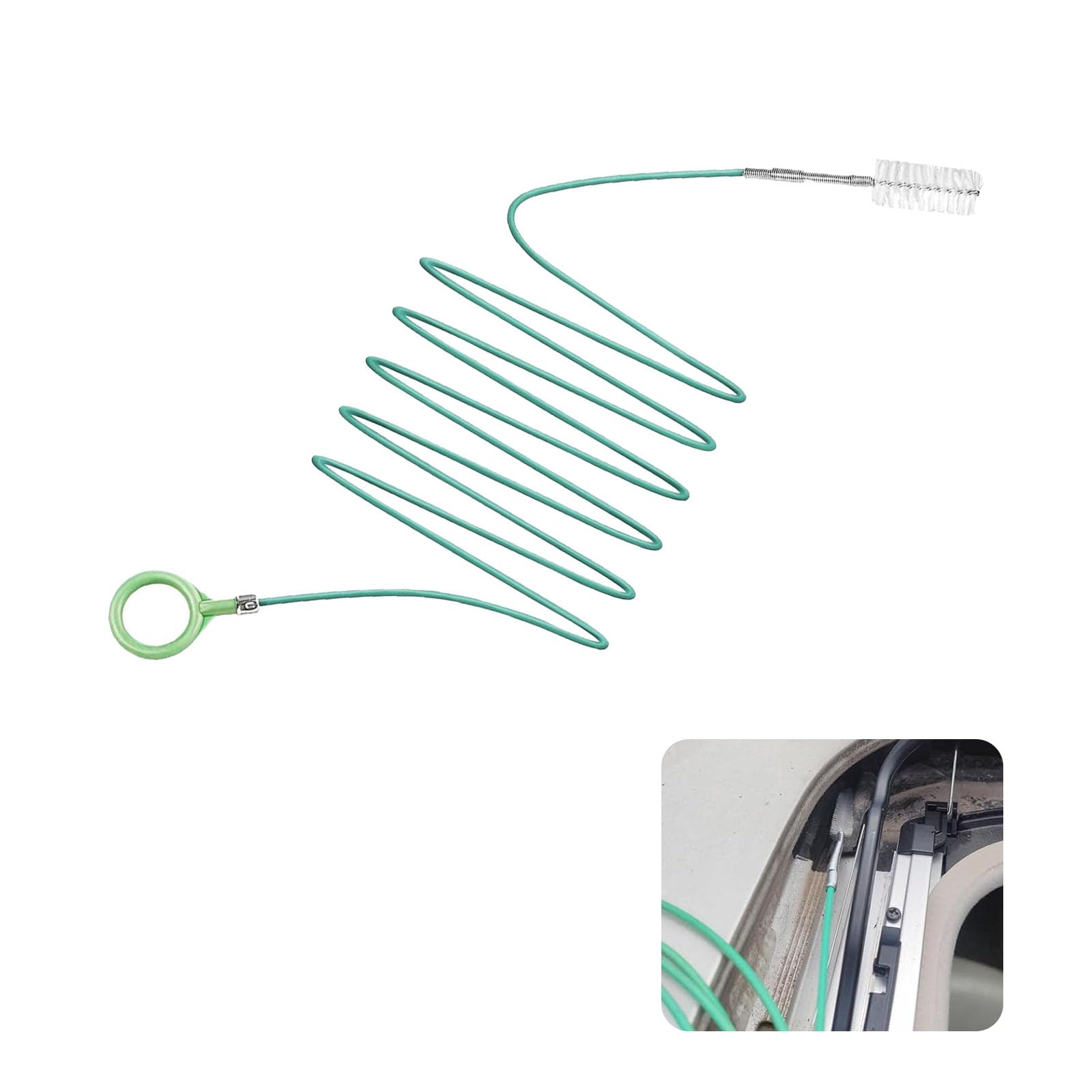 1 PC Car Drain Hole Unblocker, 9.8Ft Flexible Door Sunroof Fuel Tank Cover Drain Hole Pipe Brush, Special Cleaning Tool for Leak Plugging, Universal for Car Refrigerator Dredging (Green)