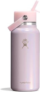 Hydro Flask 32 oz Wide Mouth Water Bottle with Flex Straw Lid - Insulated Stainless Steel, Leakproof, 24 Hours Cold, Glimmer Pink