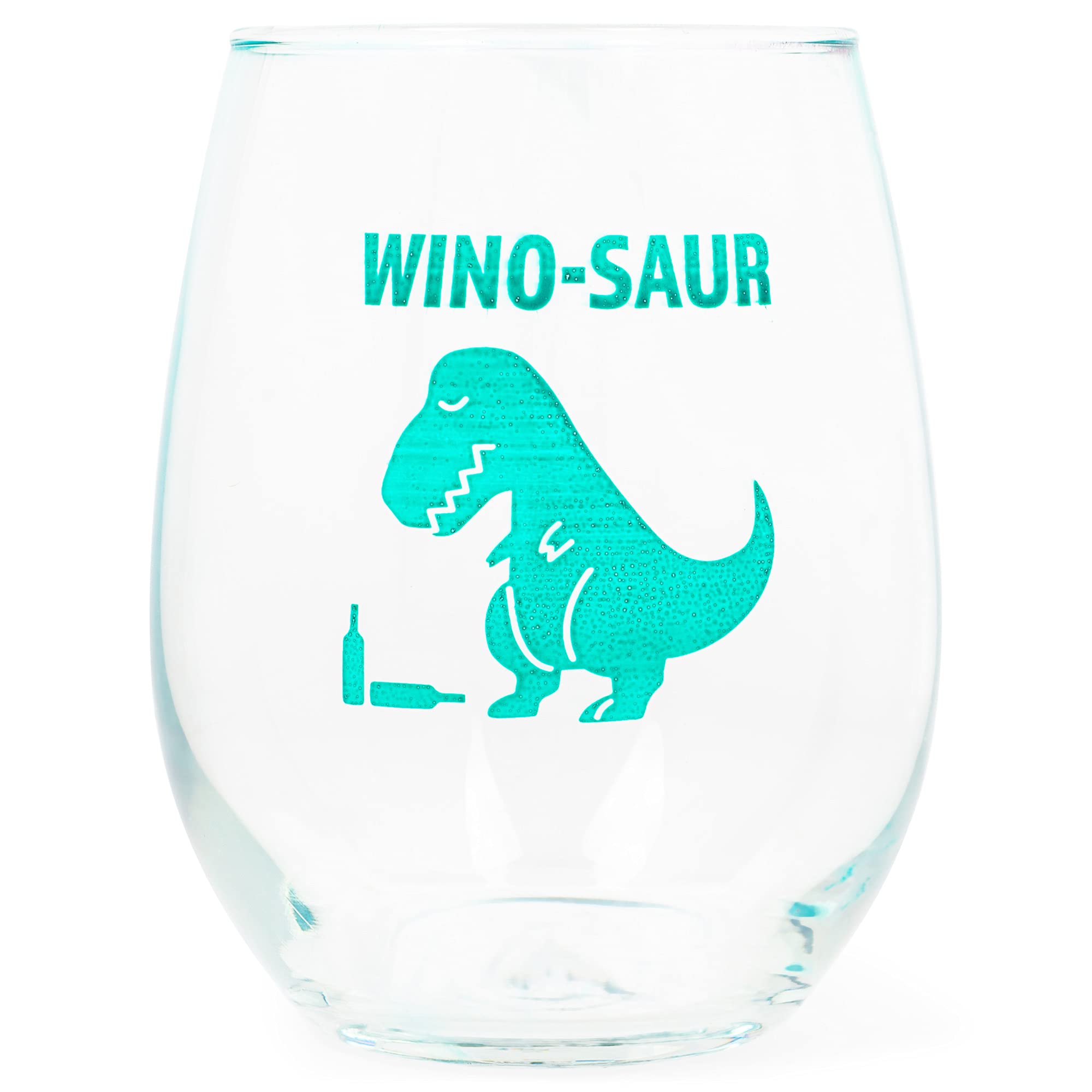Wino-Saur Blue Dino 14 ounce Glass Stemless Wine Glass