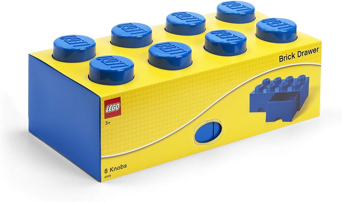 Room Copenhagen LEGO Brick Drawer, 8 Knobs, 2 Drawers, Stackable Storage Box, Bright Blue (40061731)