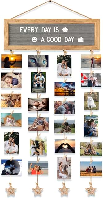 CJIAWYS hanging photo display with felt letter board and clips