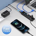 USB Hub, Aiibe 6 Ports Super High Speed USB 3.0 Hub Splitter + 24W Power Adapter + USB 3.0 Cable, Black Smart Fast Charger USB Hub Powered for Laptop, Mac, PC, Mobile HDD, Multiple Devices (Black)