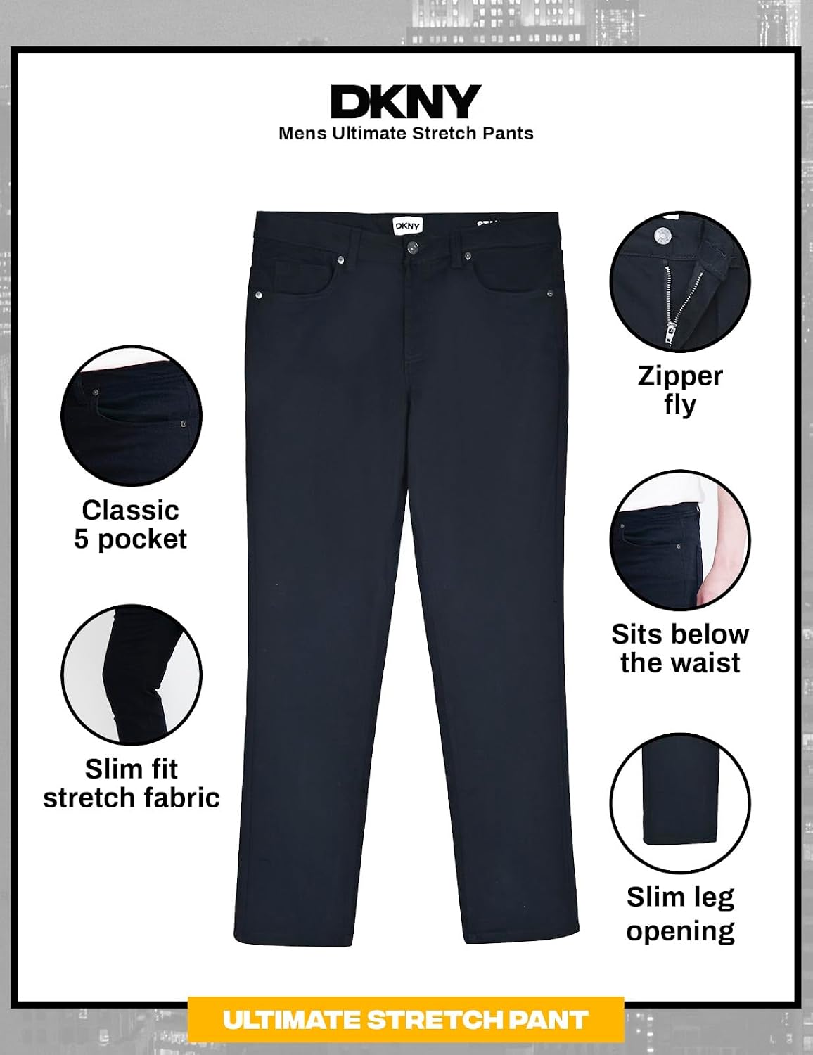 DKNY Mens Pants - Slim Fit Ultimate Stretch Chinos, 5-Pocket Business Casual Slacks - Work & Travel Pants for Men