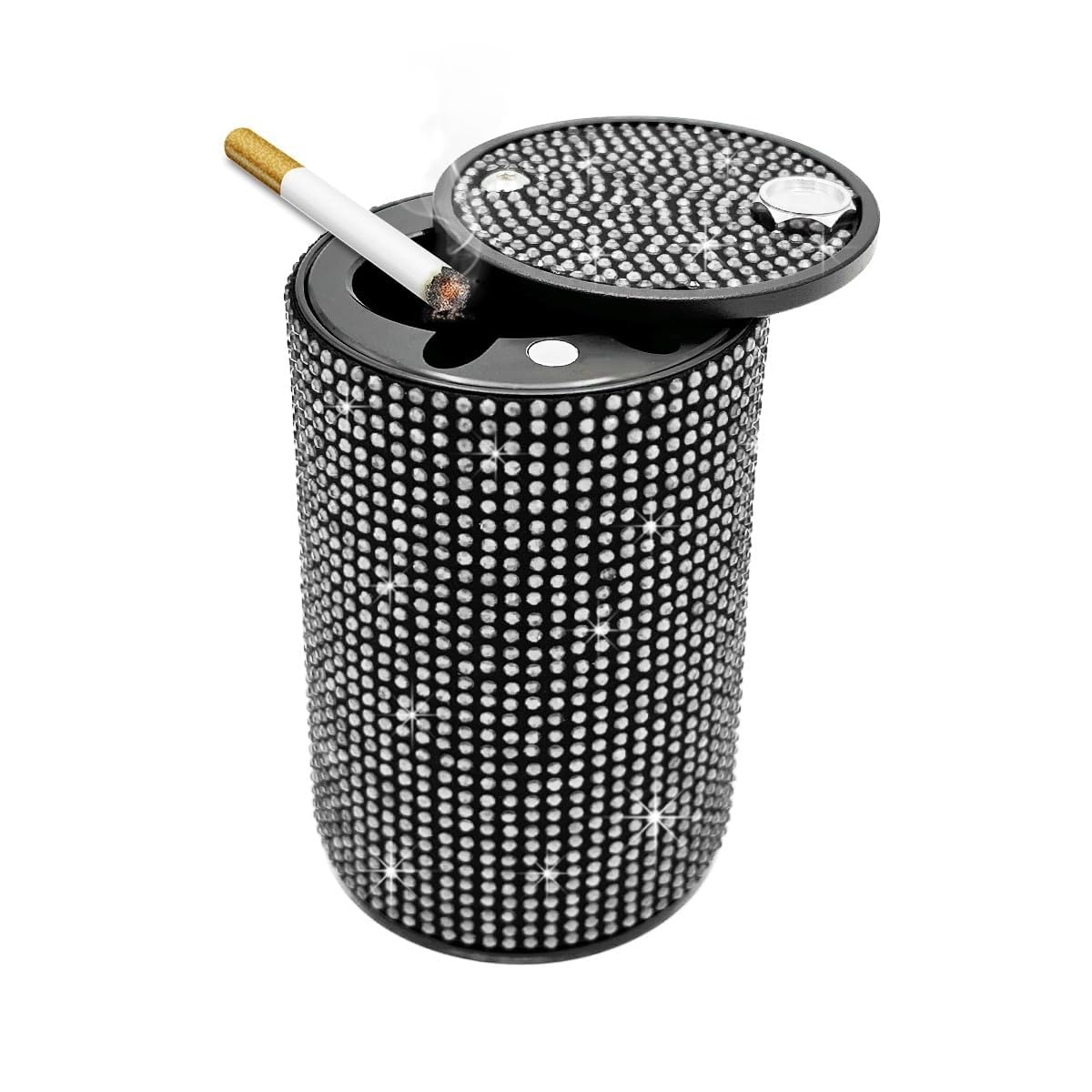 Bling Car Ashtray, Smokeless Vehicle Cigarette Ashtray Ash For Women, Rhinestones Auto Mini Car Ashtray Portable With Lid Smell Proof 6 * 10CM(Silver)