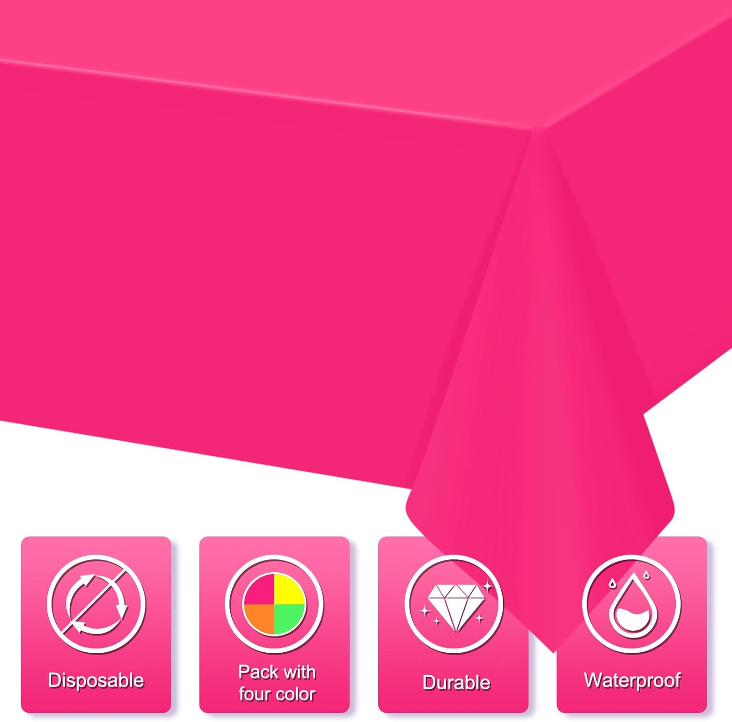 12 Pcs Neon Color Plastic Tablecloth for Rectangle Tables, Disposable Assorted Color Table Cloth, Pink Orange Yellow Green Colorful Table Cover for Neon Birthday Picnic Party Decorations, 54 x 108Inch