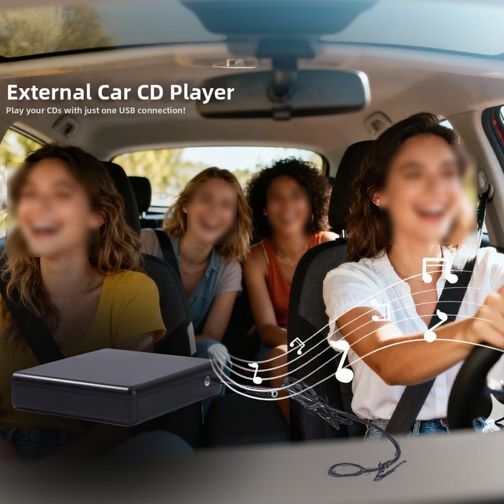 Lettore CD Portatile per Veicoli con Ingresso AUX e Trasmettitore per fm Integrato, Uscita USB, and Play, Struttura Robusta in ABS, Misure 16x15.5x3.8CM