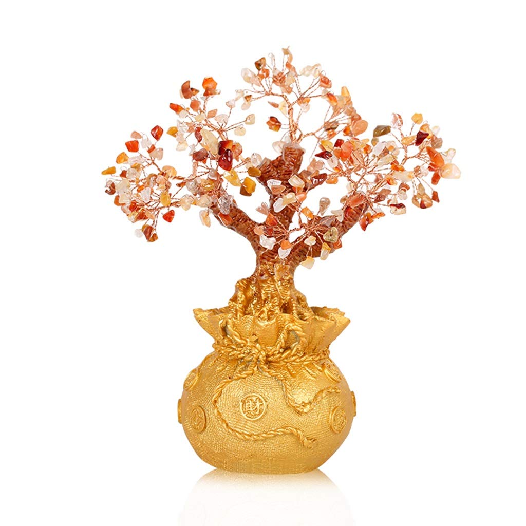 Money Tree Crystal Wealth Lucky Fortune Tree Small Healing Crystals Bonsai Tree Tree Golden Moneybag Tree Money Tree Featuring Healing Stones Wealth Gift(7 Colors) Crystal tree bonsai (Color : E)